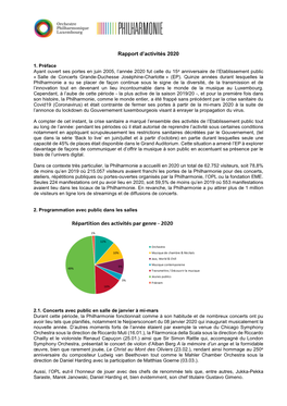 Rapport D'activité 2020 De La Philharmonie Luxembourg