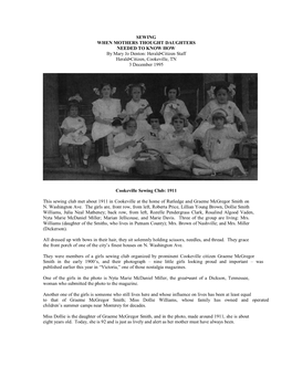 SEWING WHEN MOTHERS THOUGHT DAUGHTERS NEEDED to KNOW HOW by Mary Jo Denton: Herald•Citizen Staff Herald•Citizen, Cookeville, TN 3 December 1995