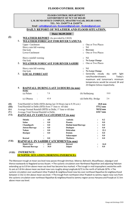 FLOOD CONTROL ROOM DAILY REPORT of WEATHER and FLOOD SITUATION. RAINFALL in SAHIBI CATCHMENT(In