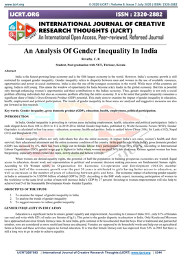 An Analysis of Gender Inequality in India Revathy