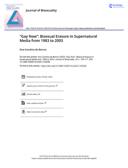 “Gay Now”: Bisexual Erasure in Supernatural Media from 1983 to 2003