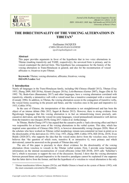 The Directionality of the Voicing Alternation in Tibetan1