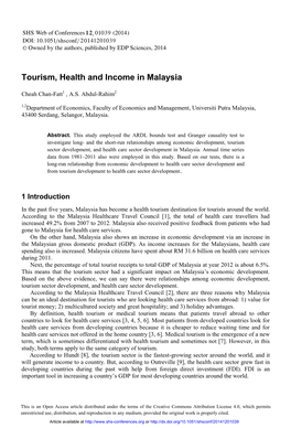 Tourism, Health and Income in Malaysia