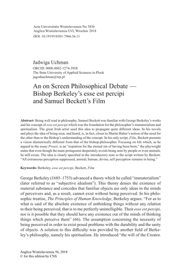 Bishop Berkeley's Esse Est Percipi and Samuel Beckett's Film