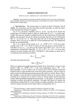 MIRROR PRINCIPLE III* 1. Introduction. the Present Paper Is A