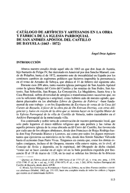 Catálogo De Artífices Y Artesanos En La Obra Y Fábrica De La Iglesia Parroquial De San Andrés Apóstol Del Castillo De Bayuela (1663 - 1872)