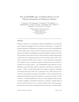 The Cloudupdrs App: a Medical Device for the Clinical Assessment of Parkinson’S Disease