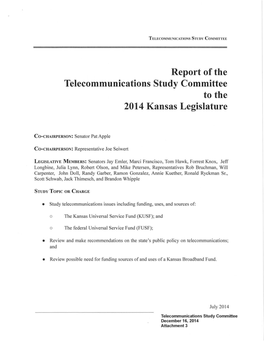 Report of the Telecommunications Study Committee to the 2014 Kansas Legislature