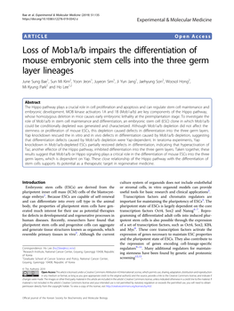 Loss of Mob1a/B Impairs the Differentiation of Mouse Embryonic