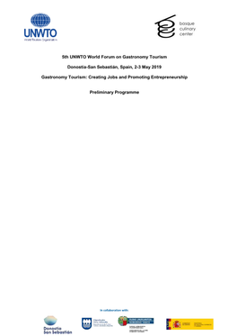 5Th UNWTO World Forum on Gastronomy Tourism Donostia-San Sebastián, Spain, 2-3 May 2019 Gastronomy Tourism