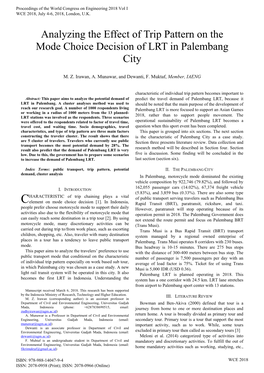 Analyzing the Effect of Trip Pattern on the Mode Choice Decision of LRT in Palembang City