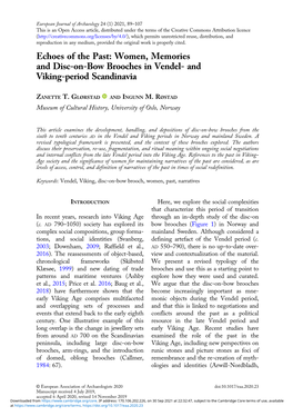 Echoes of the Past: Women, Memories and Disc-On-Bow Brooches in Vendel- and Viking-Period Scandinavia