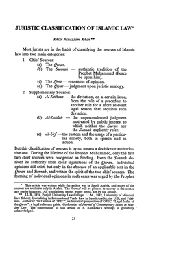 Juristic Classification of Islamic Law*