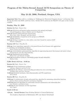 Program of the Thirty-Second Annual ACM Symposium on Theory of Computing