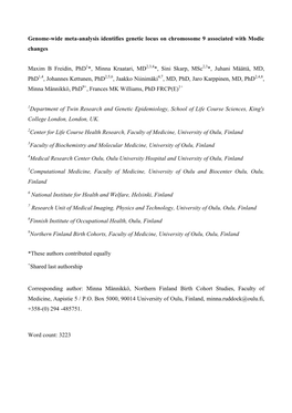 Genome-Wide Meta-Analysis Identifies Genetic Locus on Chromosome 9 Associated with Modic Changes