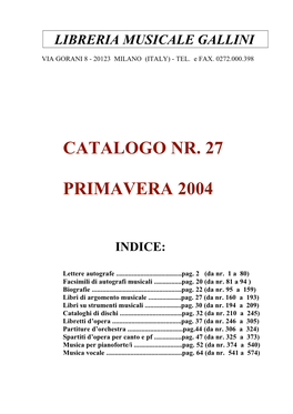 Catalogo Nr. 27 Primavera 2004