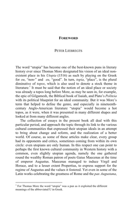 The Word “Utopia” Has Become One of the Best-Known Puns in Literary History Ever Since Thomas More Designated His Vision Of