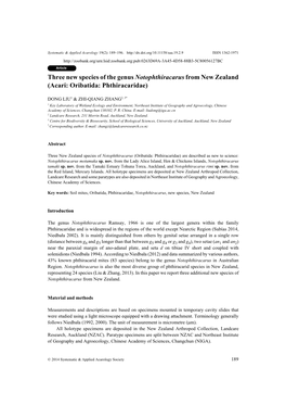 Three New Species of the Genus Notophthiracarus from New Zealand (Acari: Oribatida: Phthiracaridae)