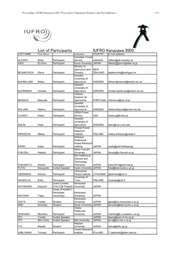 List of Participants IUFRO Kanazawa 2003