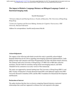 The Impact of Relative Language Distance on Bilingual Language Control – a Functional Imaging Study