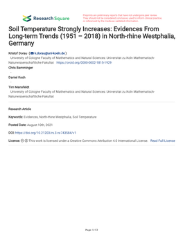 Soil Temperature Strongly Increases: Evidences from Long-Term Trends (1951 – 2018) in North-Rhine Westphalia, Germany