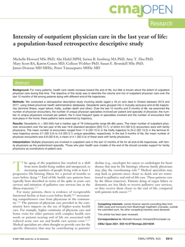 Intensity of Outpatient Physician Care in the Last Year of Life: a Population-Based Retrospective Descriptive Study