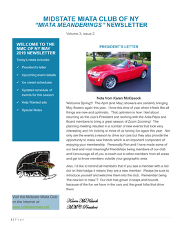 Midstate Miata Club of Ny “Miata Meanderings” Newsletter