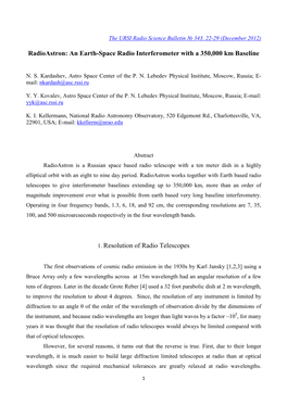 An Earth-Space Radio Interferometer with a 350000 Km Baseline