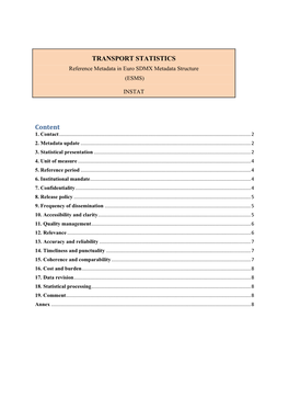 TRANSPORT STATISTICS Content