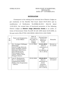 Gob(I) 29/2016 High Court of Karnataka, Bengaluru, Date: 05 Th October 2016