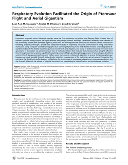 Respiratory Evolution Facilitated the Origin of Pterosaur Flight and Aerial Gigantism