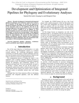 Development and Optimization of Integrated Pipelines for Phylogeny and Evolutionary Analyses Santosh Servisetti, Guoqing Lu and Zhengxin Chen