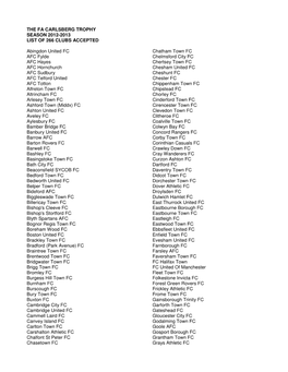 The Fa Carlsberg Trophy Season 2012-2013 List of 266 Clubs Accepted