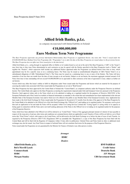 Allied Irish Banks, P.L.C. €10Bn EMTN, Programme, 09 June 2016