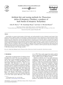 Artificial Diet and Rearing Methods for Thanasimus Dubius