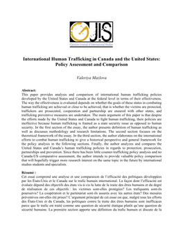International Human Trafficking in Canada and the United States: Policy Assessment and Comparison