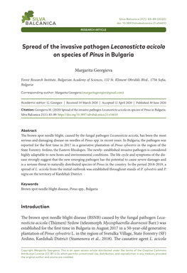 Spread of the Invasive Pathogen Lecanosticta Acicola on Species of Pinus in Bulgaria