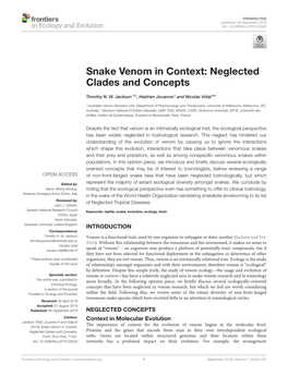 Snake Venom in Context: Neglected Clades and Concepts