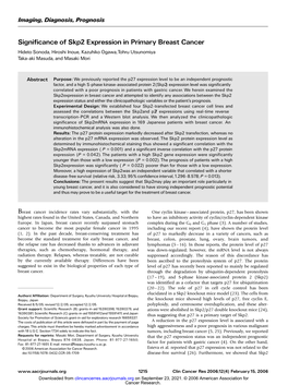 Significance of Skp2 Expression in Primary Breast Cancer Hideto Sonoda, Hiroshi Inoue, Kazuhiko Ogawa,Tohru Utsunomiya Taka-Aki Masuda, and Masaki Mori