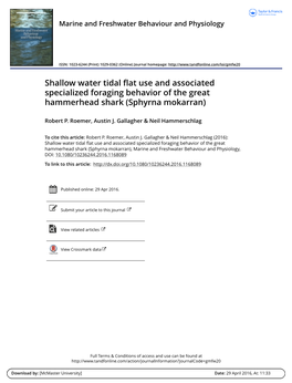 Shallow Water Tidal Flat Use and Associated Specialized Foraging Behavior of the Great Hammerhead Shark (Sphyrna Mokarran)