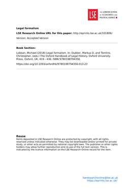 Legal Formalism LSE Research Online URL for This Paper: Version: Accepted Version