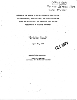 Minutes of the Meeting of the S-9 Technical Committee on the Introduction, Multiplication, and Evaluation of New Plants for Agri