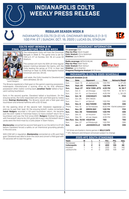 Indianapolis Colts Weekly Press Release