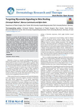 Targeting Myostatin Signaling in Skin Healing