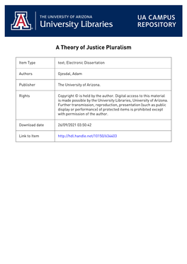 A THEORY of JUSTICE PLURALISM by Adam Gjesdal