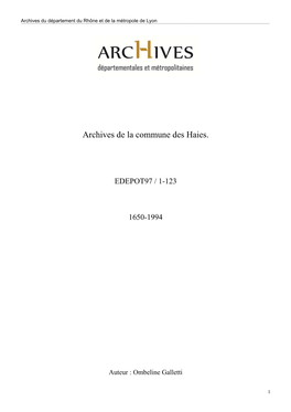 Archives De La Commune Des Haies