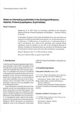 Notes on Interesting Scythridids in the Zoological Museum, Helsinki, Finland (Lepidoptera, Scythrididae)