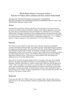 Reasons for Islamic Dates Confusion and Their Solution Insha'allaah