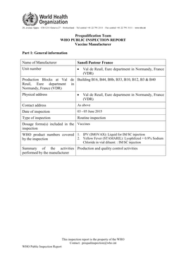 General Information Name of Manufacturer Sanofi