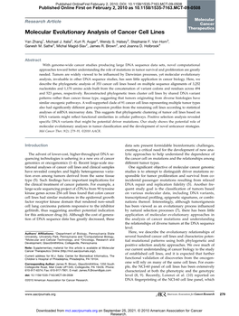 Molecular Evolutionary Analysis of Cancer Cell Lines